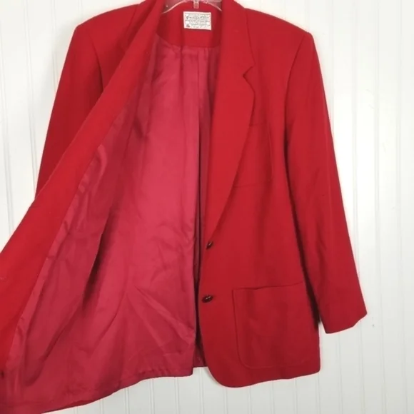 Vintage 80s Pendleton 100% Wool Blazer Red Gold Embossed Buttons Size 8 USA - Picture 4 of 16